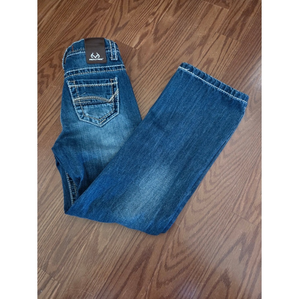 Realtree Boys Blue Jeans Straight Leg Distressed Medium Wash Denim Size 8 10